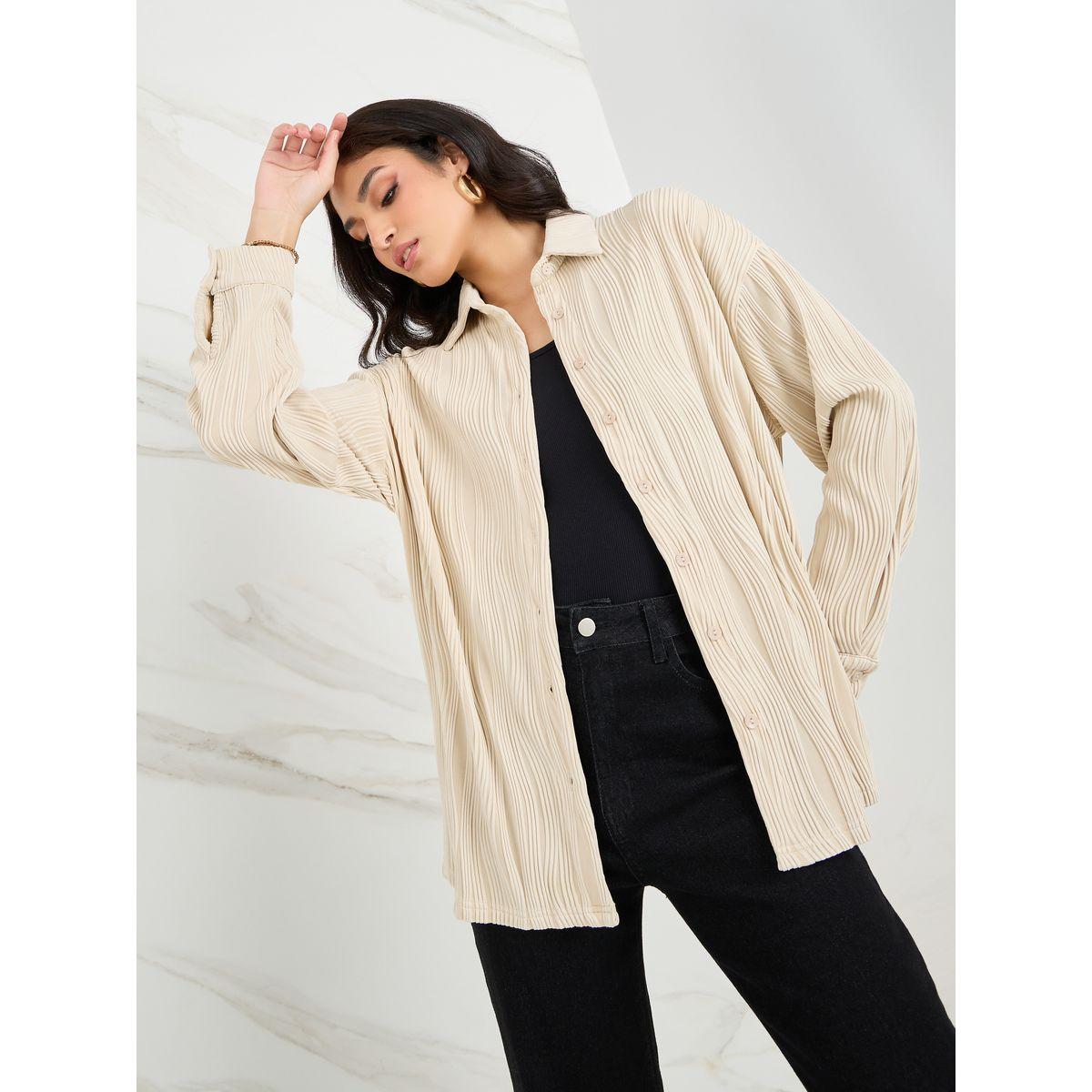 Styli Textured Button Down Oversized Longline Shirt-women-clothing-shirtsandblouses-shirts-image-1
