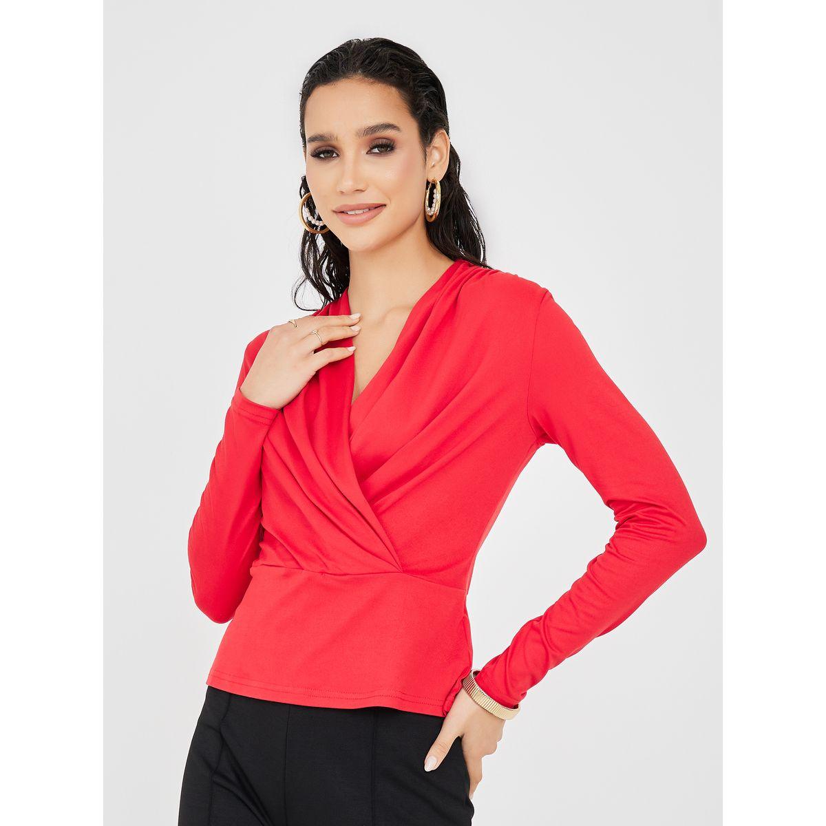 Styli Fold Pleated V Neck Wrap Front Top-women-clothing-shirtsandblouses-blouses-image-1