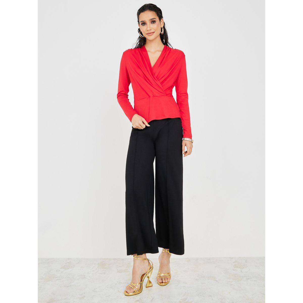 Styli Fold Pleated V Neck Wrap Front Top-women-clothing-shirtsandblouses-blouses-image-2
