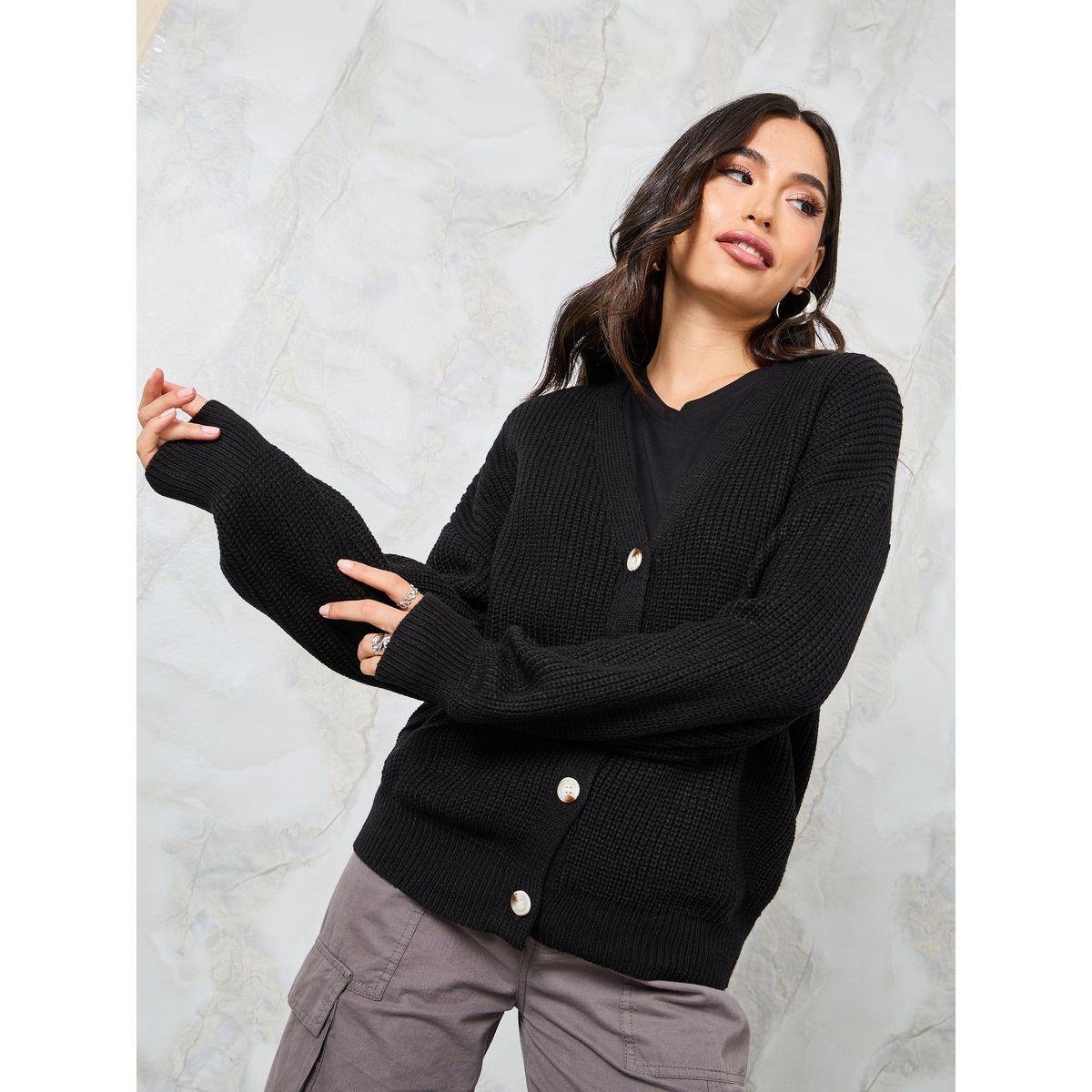 Styli Boxy Fit Chunky Knit Button Down Cardigan-women-winterwear-cardigansandjumpers-cardigans-image-1