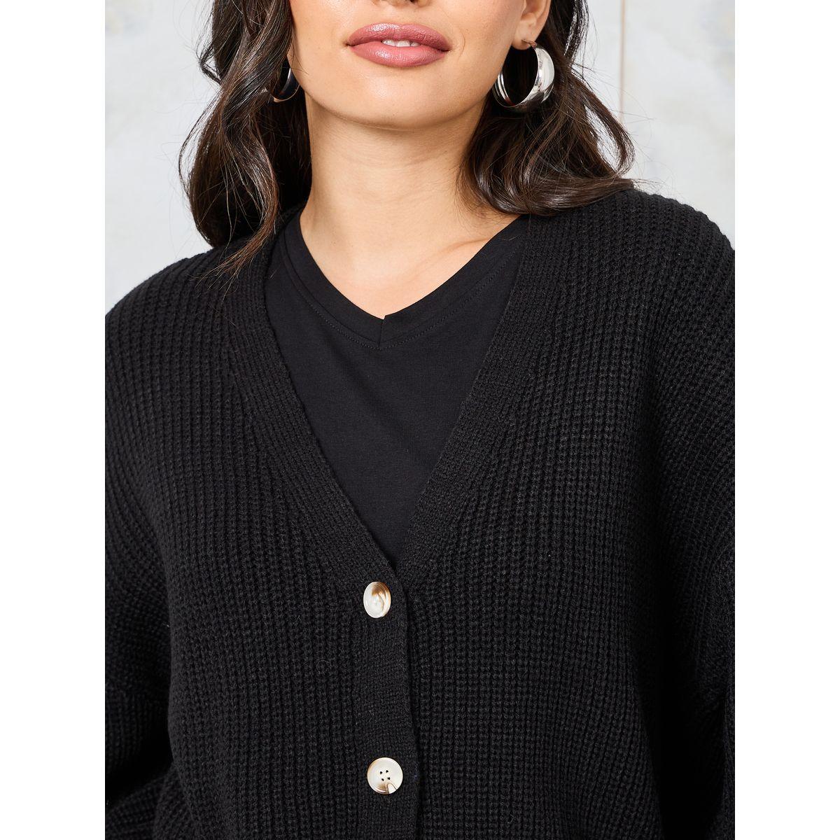 Styli Boxy Fit Chunky Knit Button Down Cardigan-women-winterwear-cardigansandjumpers-cardigans-image-4