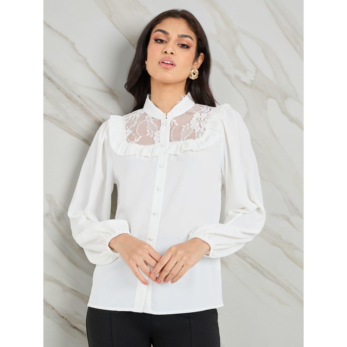 Styli Lace Yoke Insert Regular Fit Blouse-women-clothing-shirtsandblouses-blouses-image-3