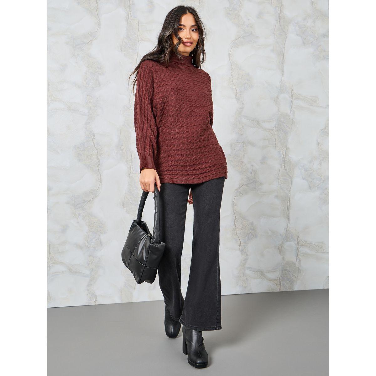 Styli Oversized Textured High Neck Batwing Sleeve Sweater-women-clothing-cardigansandjumpers-jumpers-image-1