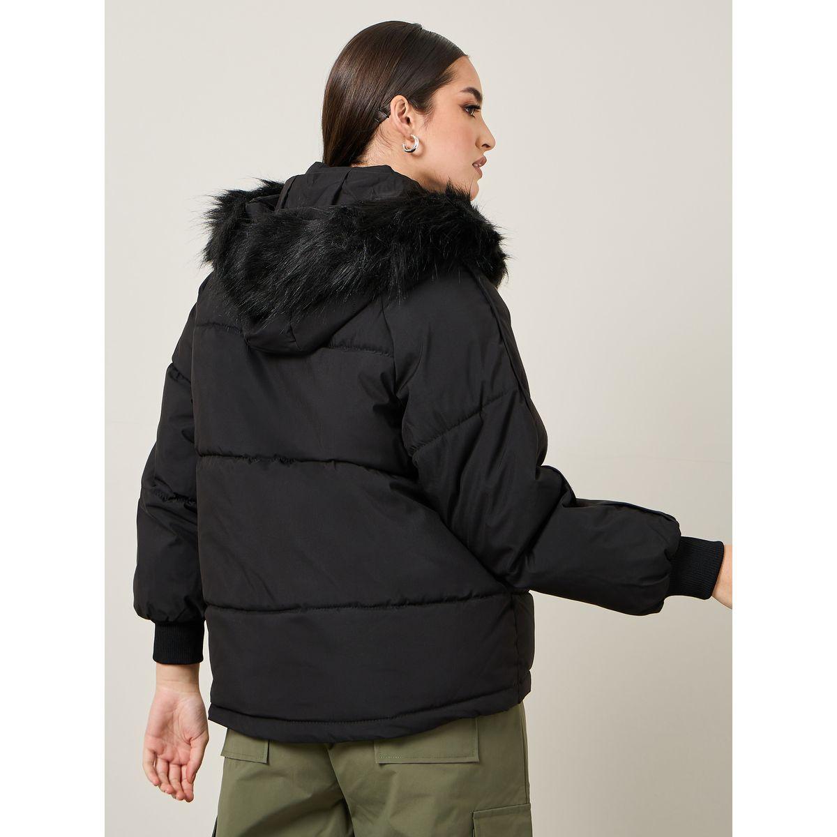 Styli Oversized Hooded Padded Jacket With Faux Fur Detail-women-winterwear-coatsandjackets-jackets-image-5