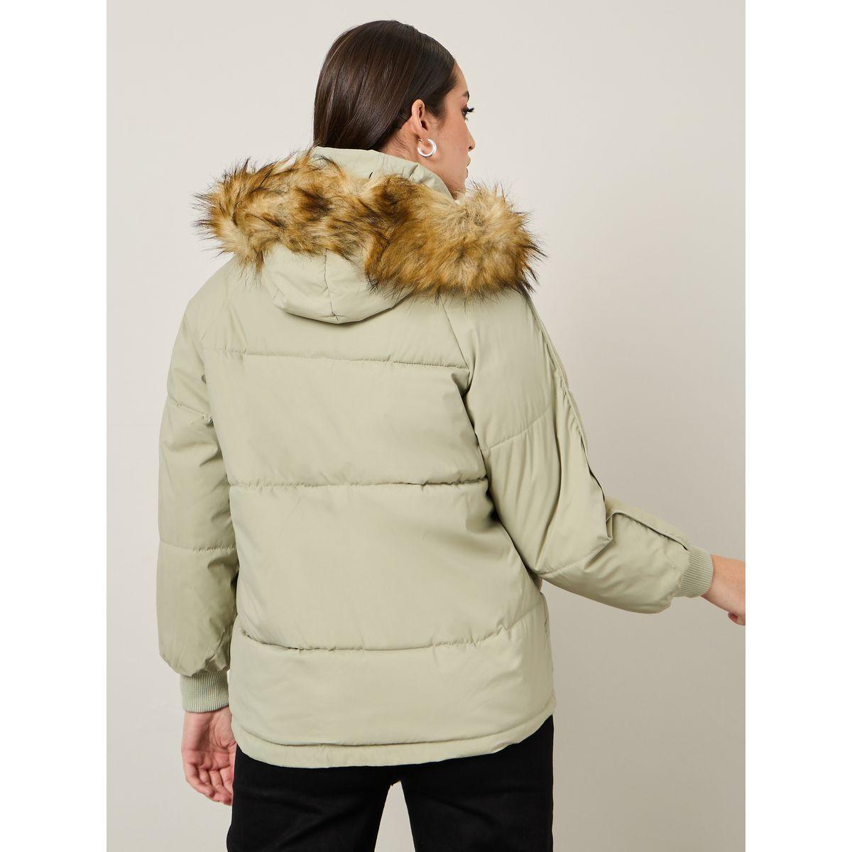 Styli Oversized Hooded Padded Jacket With Faux Fur Detail-women-winterwear-coatsandjackets-jackets-image-5