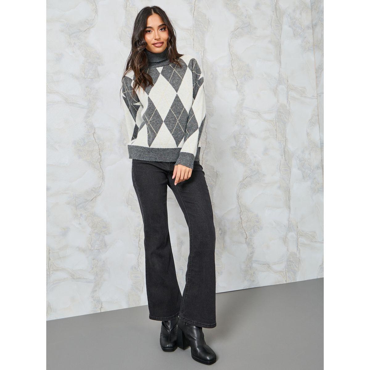 Styli Oversized Argyle Pattern Turtle Neck Sweater-women-clothing-cardigansandjumpers-jumpers-image-2