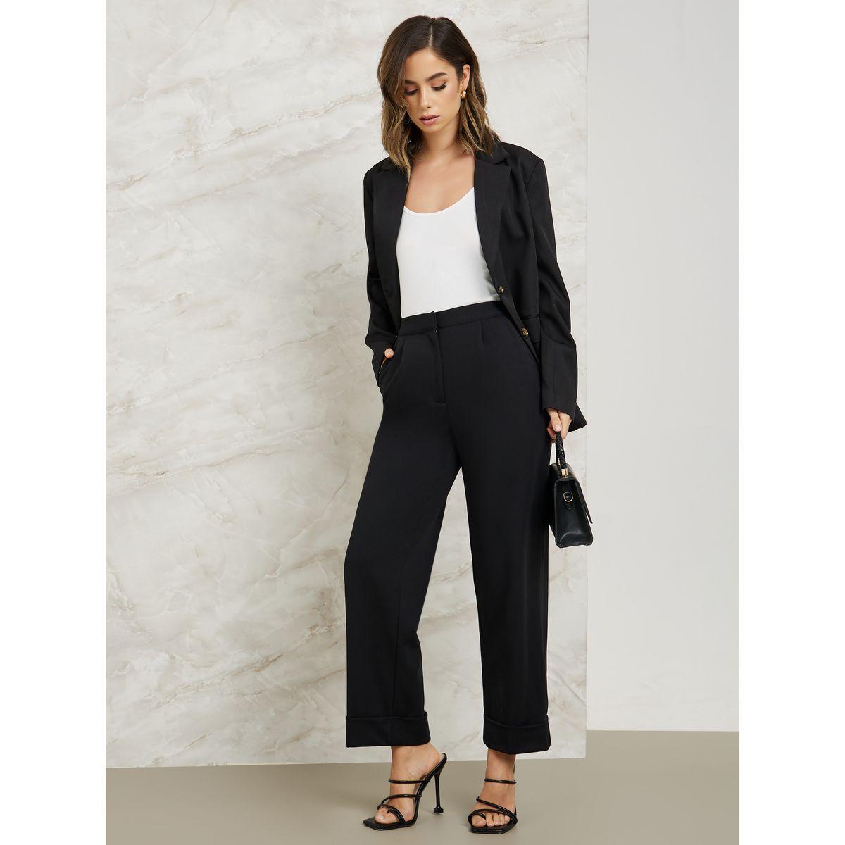 Styli Solid Tailored Pants with Pockets-women-clothing-bottoms-trousers-image-2