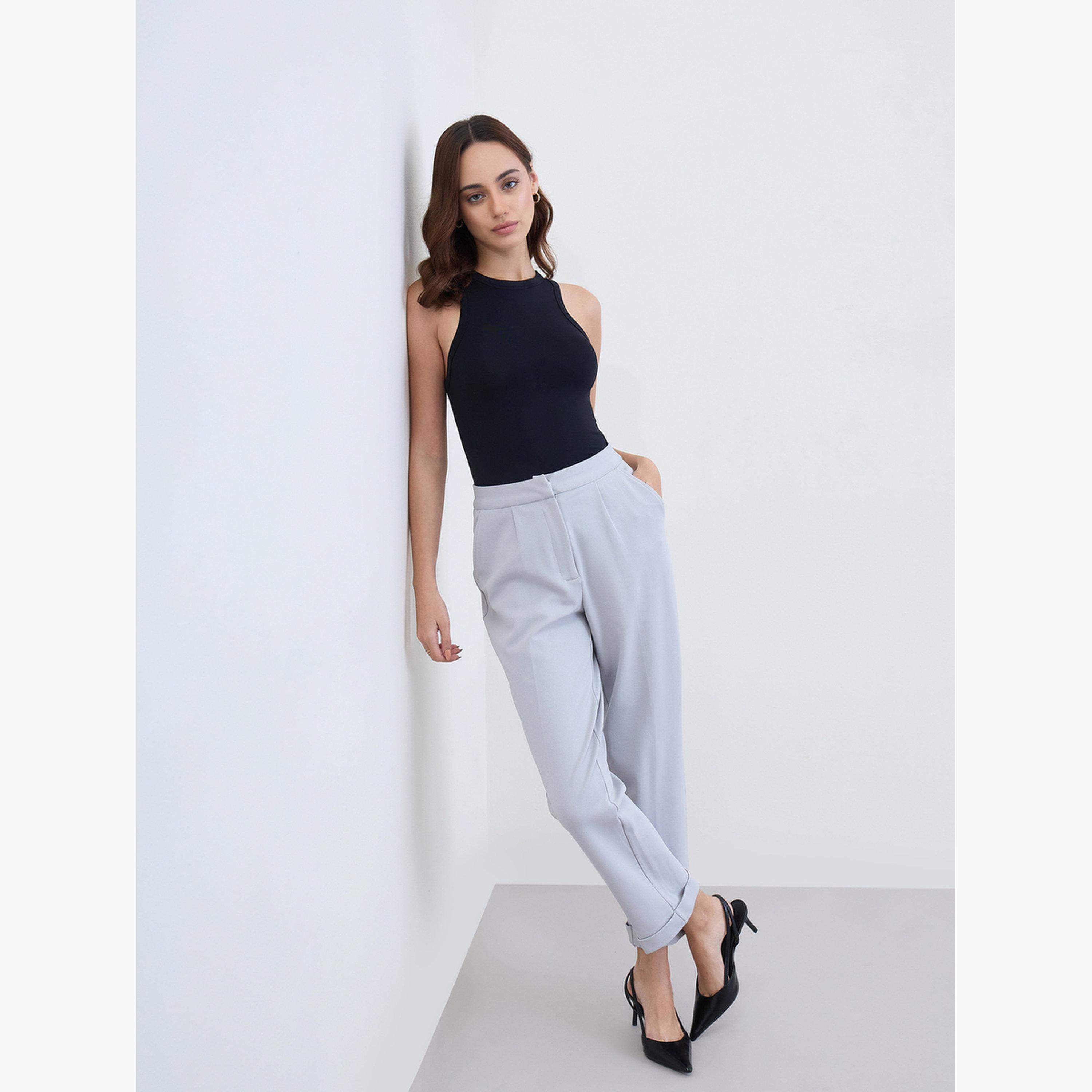 Styli Women Grey Relaxed Fit Trousers-women-clothing-bottoms-trousers-image-3