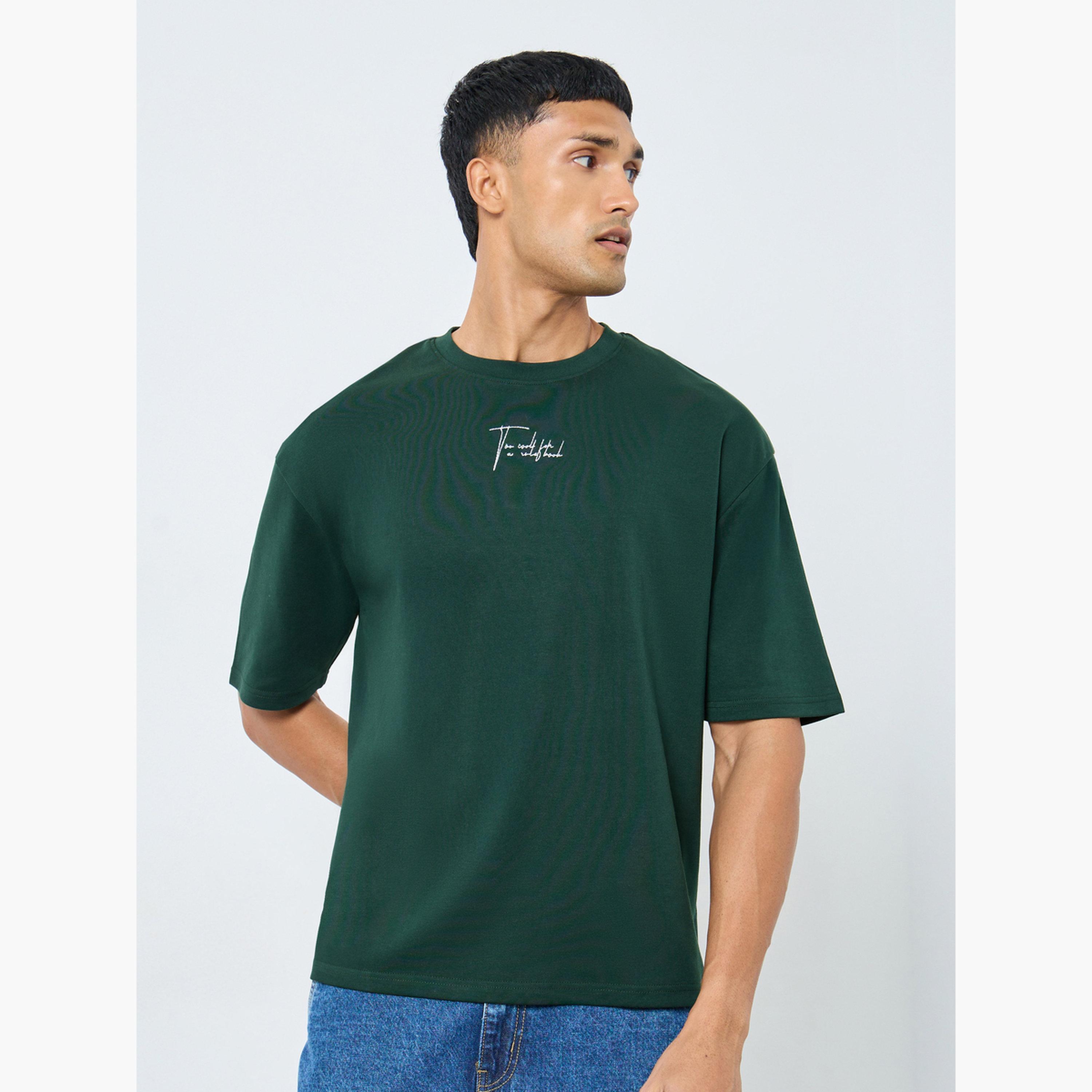 Styli Men Dark Green Oversized Interlock T-Shirt-men-clothing-tshirtsandpolos-tshirts-image-1
