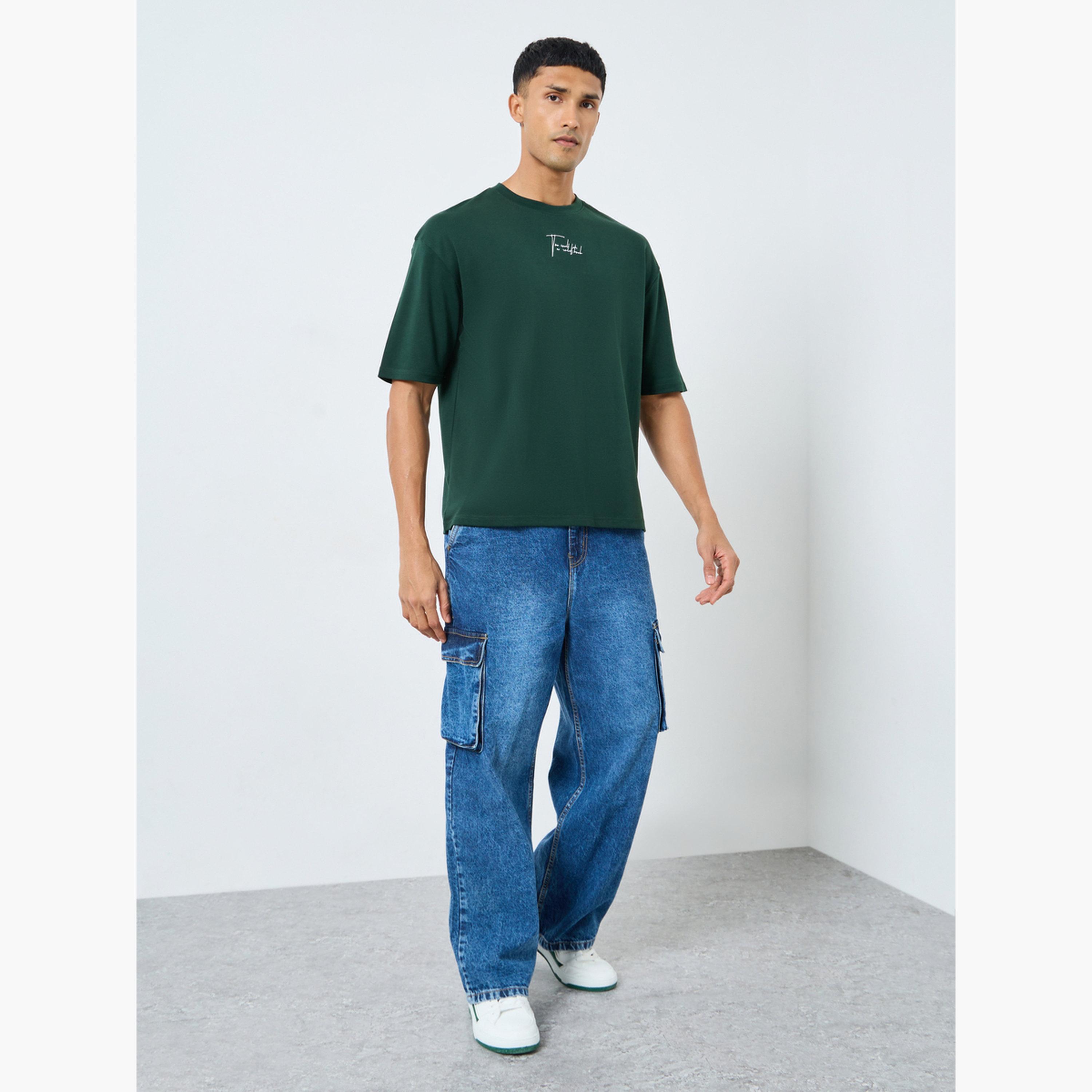 Styli Men Dark Green Oversized Interlock T-Shirt-men-clothing-tshirtsandpolos-tshirts-image-2