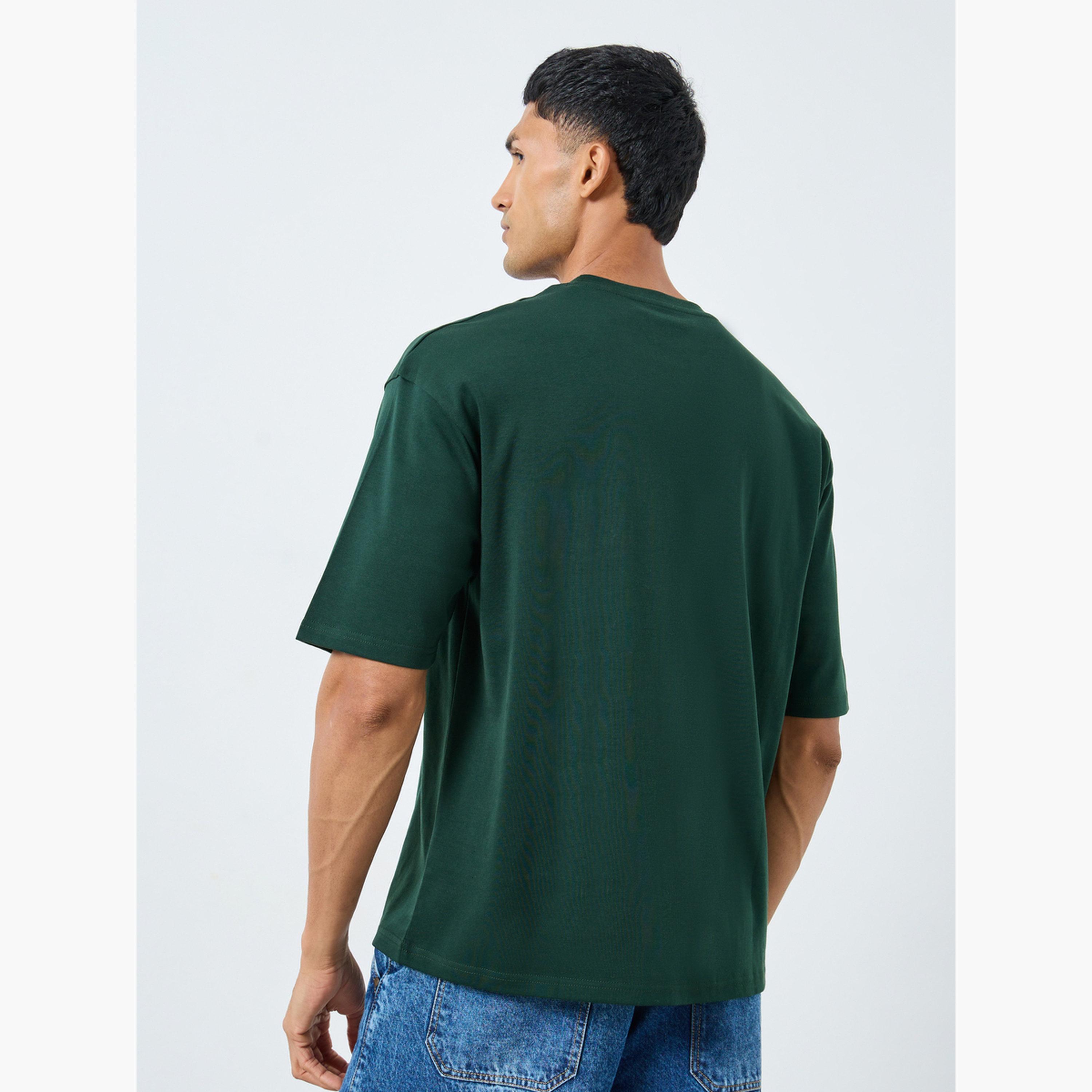 ستايلي - تي شيرت متشابك تصميم واسع لون أخضر داكن للرجال-men-clothing-tshirtsandpolos-tshirts-image-4