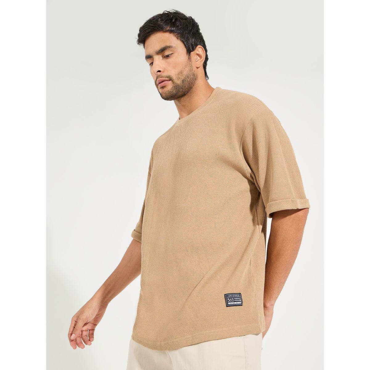تيشيرت فضفاض محبوك بنمط وافل-men-clothing-tshirtsandpolos-tshirts-image-1