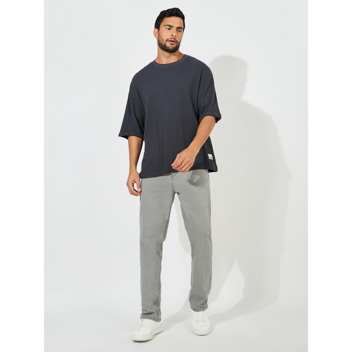 تيشيرت فضفاض محبوك بنمط وافل مع اكمام بطية-men-clothing-tshirtsandpolos-tshirts-image-2