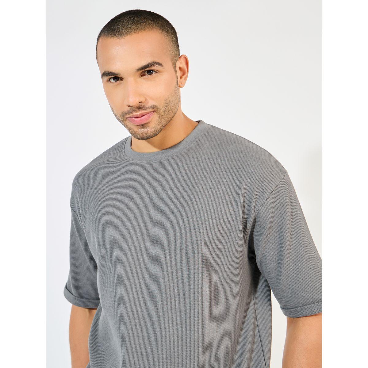 Styli Waffle Knit Oversized T-Shirt with Turn-Up Sleeve-men-clothing-tshirtsandpolos-tshirts-image-1