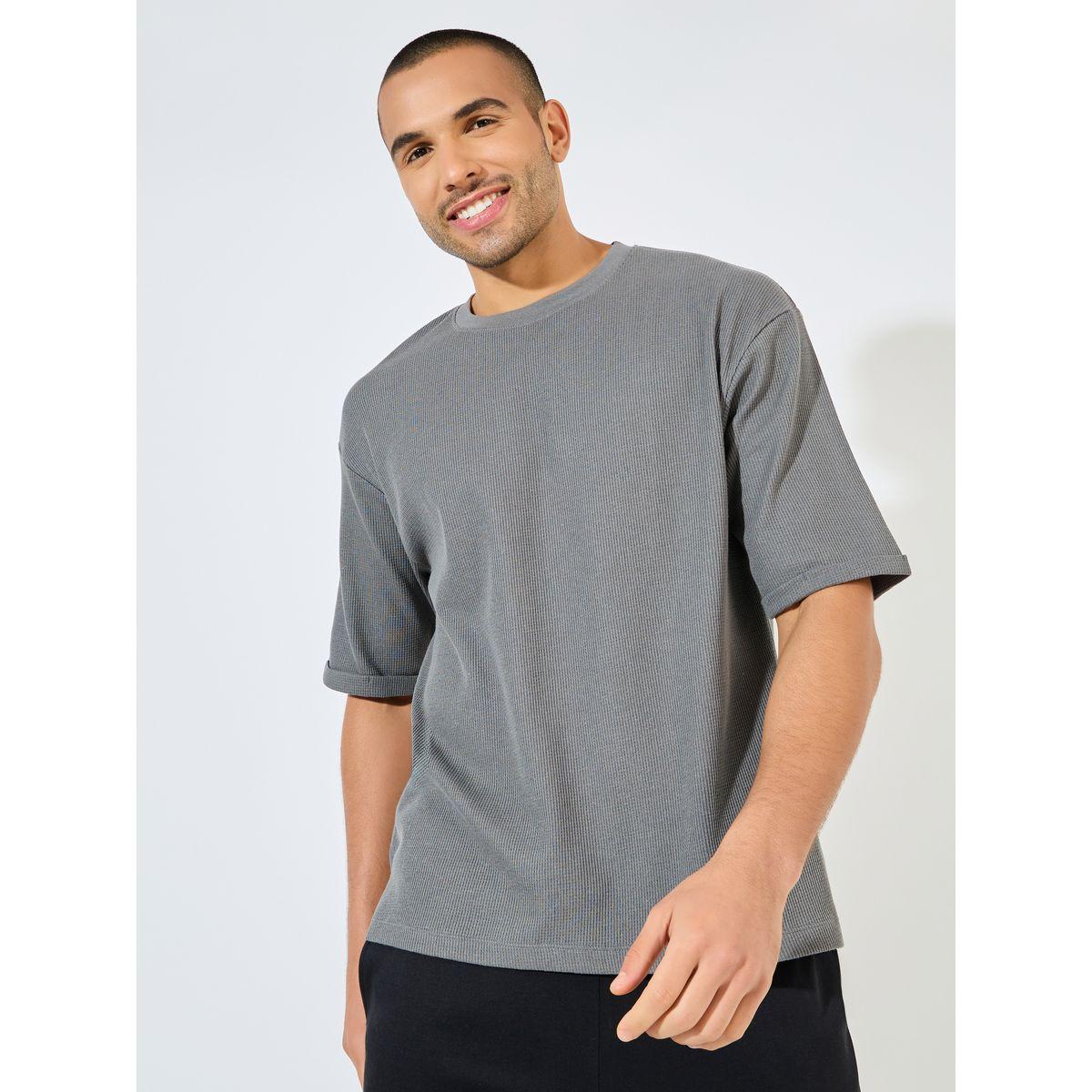 Styli Waffle Knit Oversized T-Shirt with Turn-Up Sleeve-men-clothing-tshirtsandpolos-tshirts-image-3