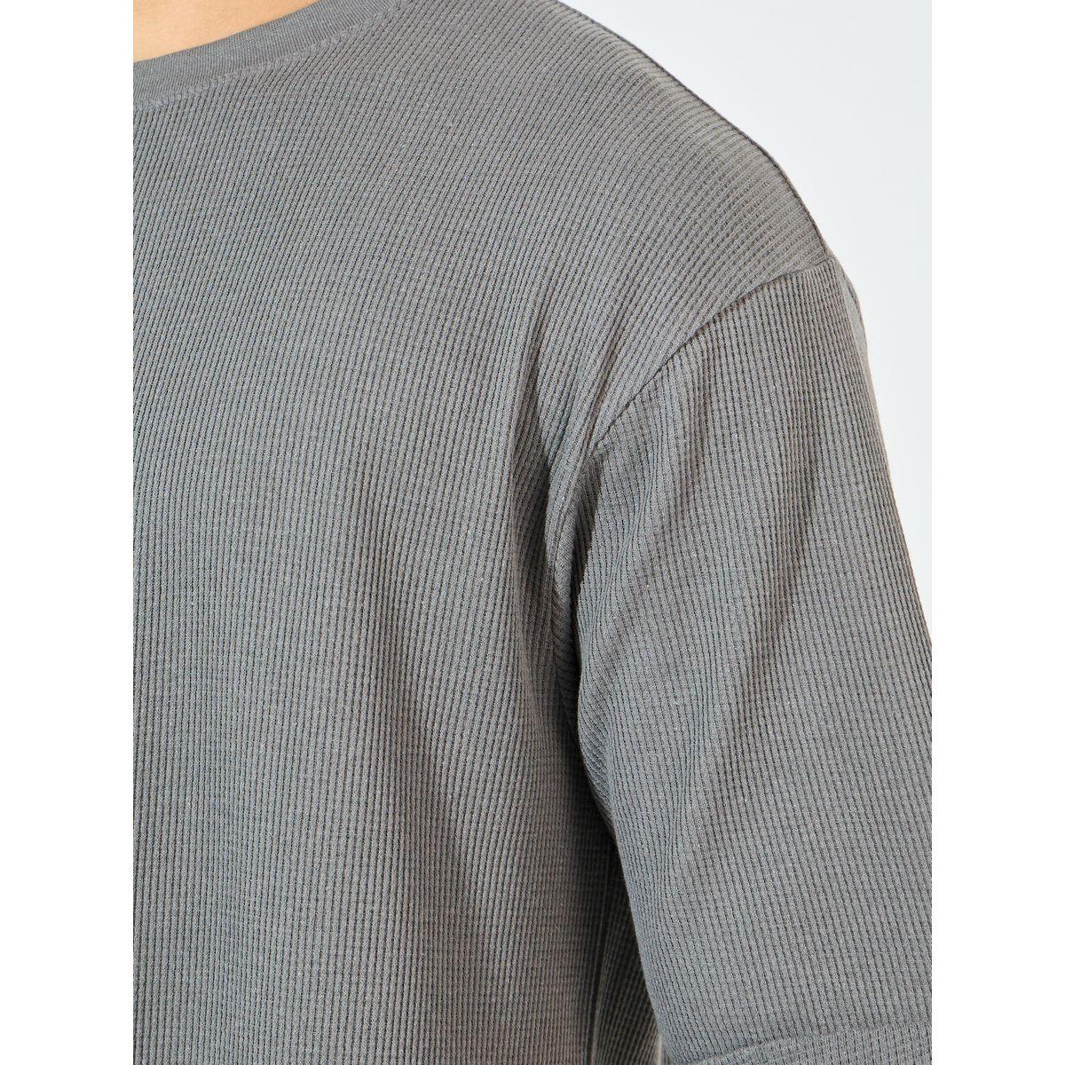 Styli Waffle Knit Oversized T-Shirt with Turn-Up Sleeve-men-clothing-tshirtsandpolos-tshirts-image-4