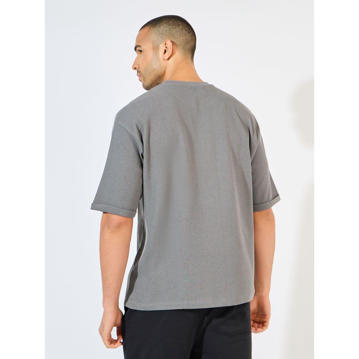 Styli Waffle Knit Oversized T-Shirt with Turn-Up Sleeve-men-clothing-tshirtsandpolos-tshirts-image-5