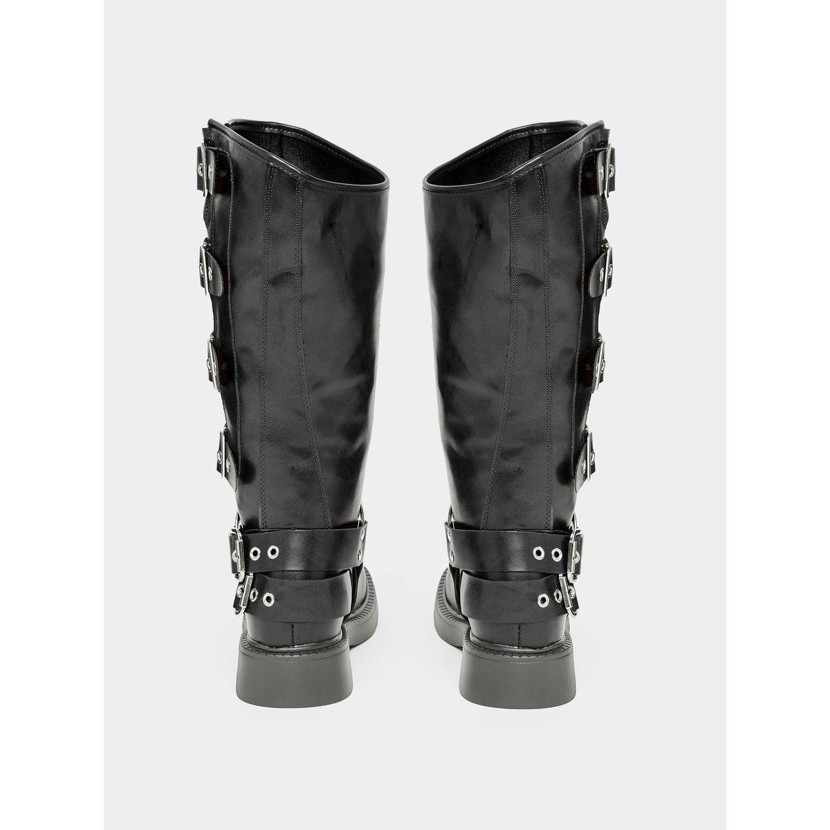 Styli Leather Look Side Buckle Detail Boots-women-shoes-boots-image-4