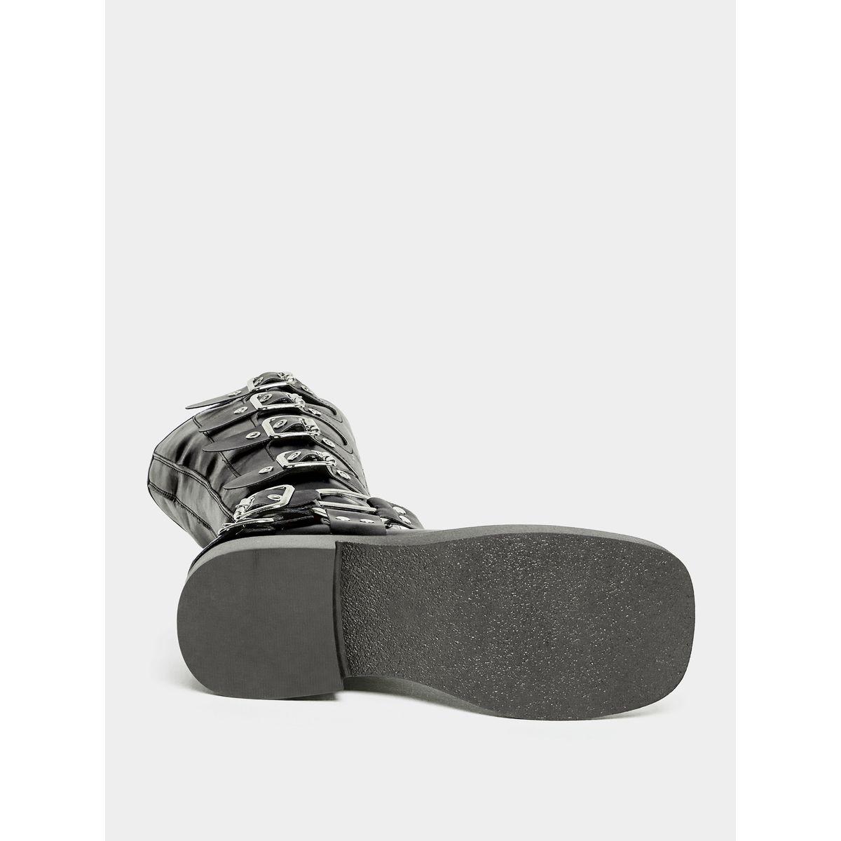 Styli Leather Look Side Buckle Detail Boots-women-shoes-boots-image-6
