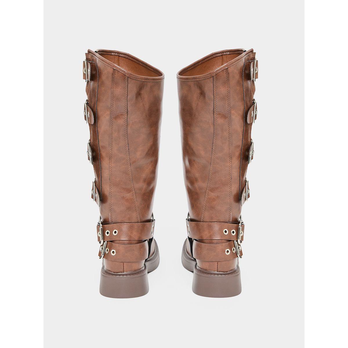 Styli Leather Look Side Buckle Detail Boots-women-shoes-boots-image-4