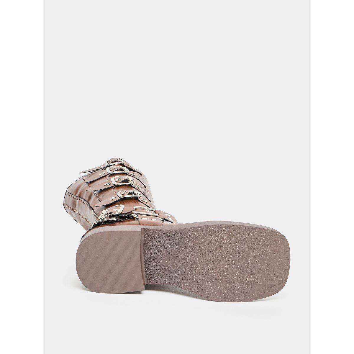 Styli Leather Look Side Buckle Detail Boots-women-shoes-boots-image-6