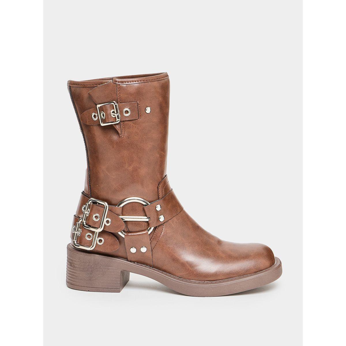 Styli Leather Look Buckle Detail Boots-women-shoes-boots-image-2