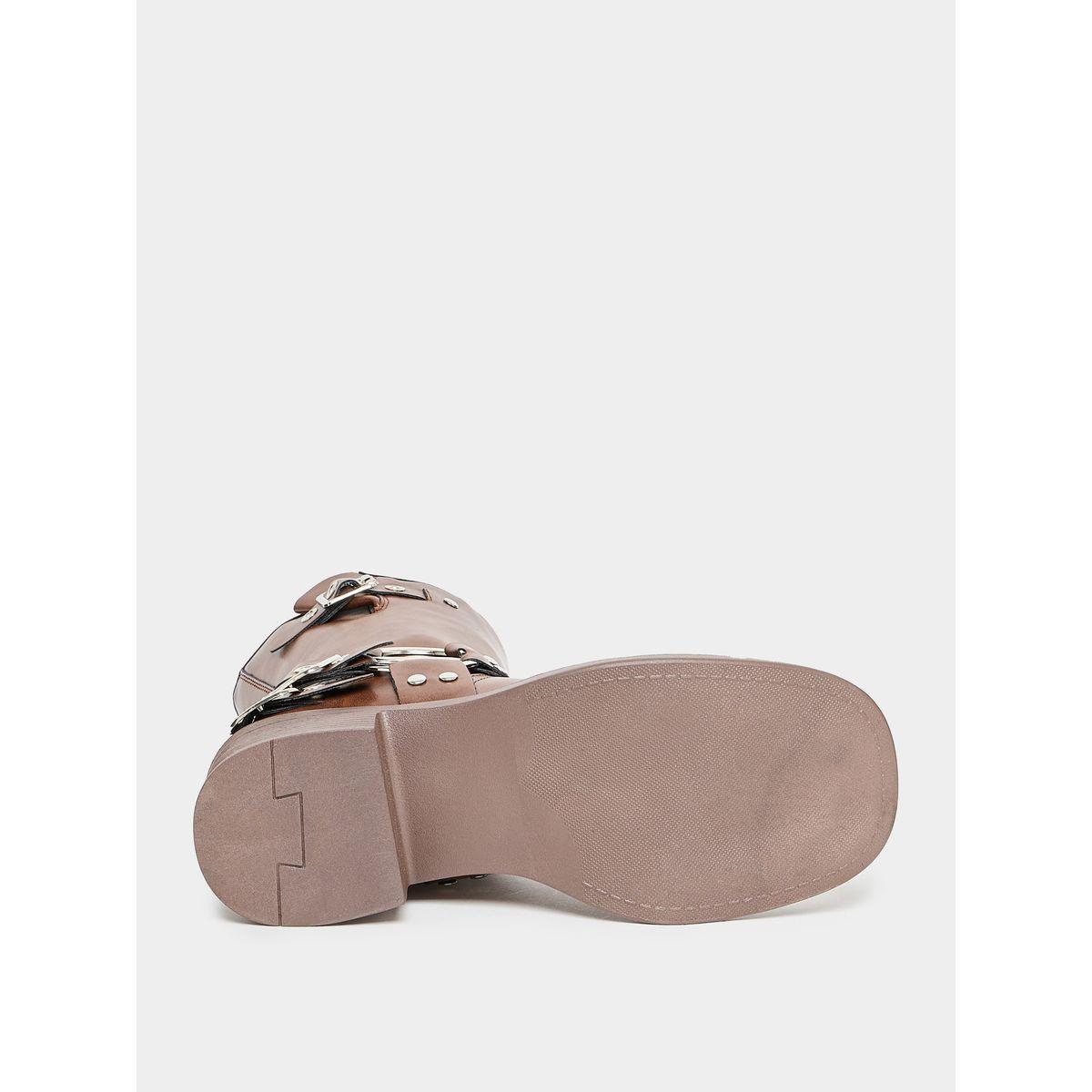 Styli Leather Look Buckle Detail Boots-women-shoes-boots-image-7
