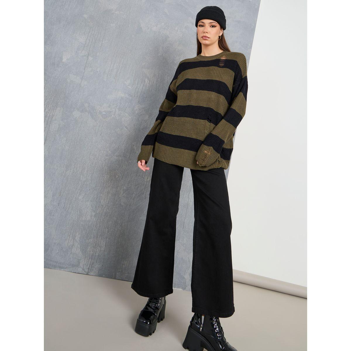 Styli Distressed Oversized Color Block Stripe Detail Sweater-women-clothing-cardigansandjumpers-jumpers-image-2