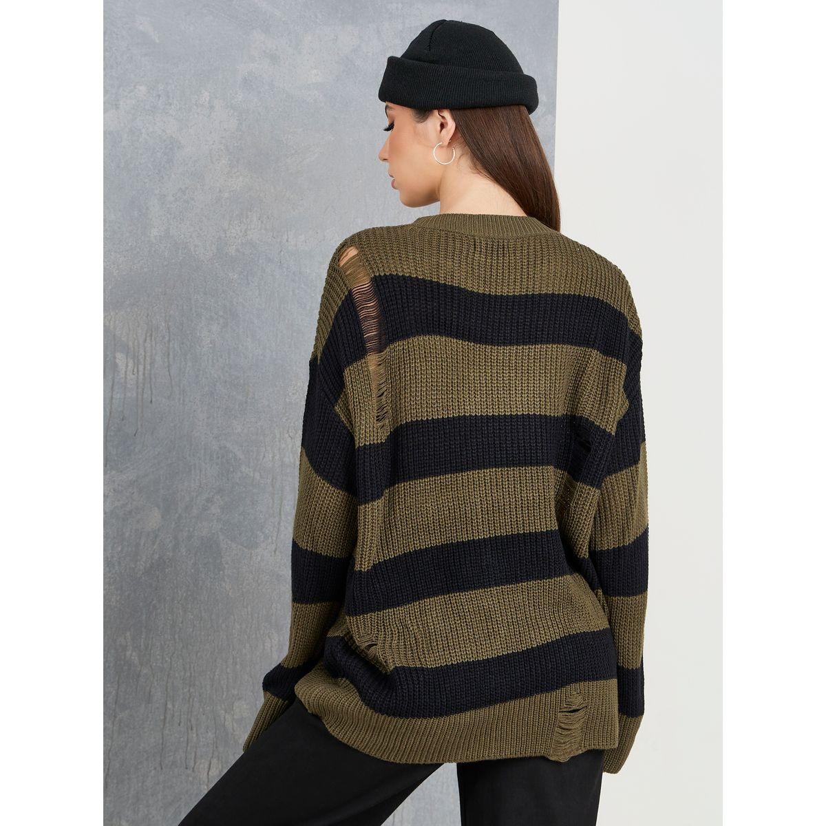 Styli Distressed Oversized Color Block Stripe Detail Sweater-women-clothing-cardigansandjumpers-jumpers-image-4