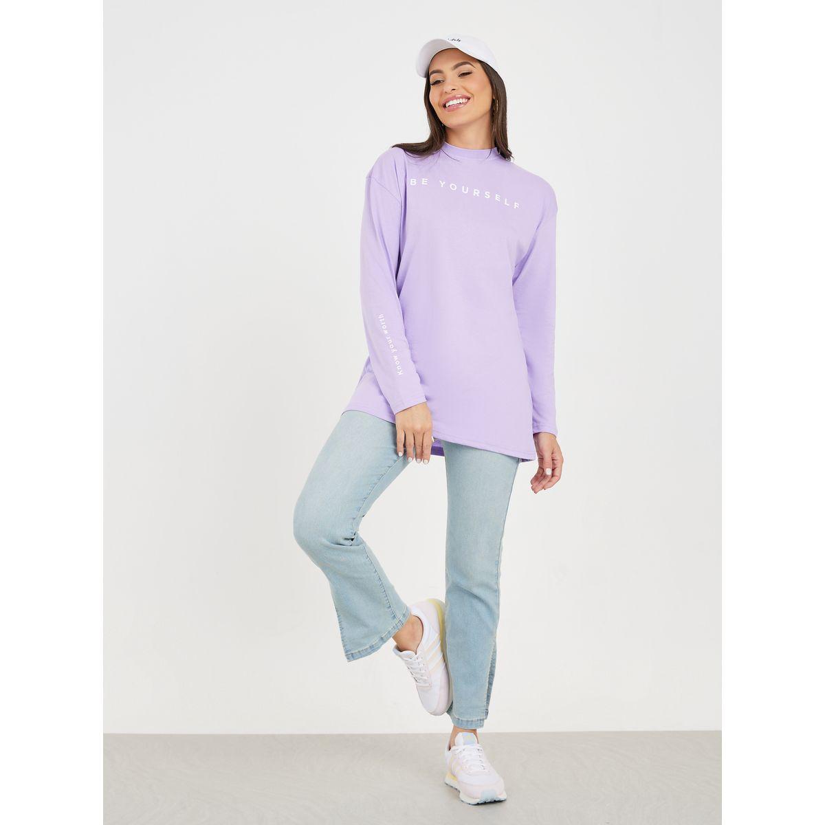 تيشيرت واسع مطبع بكتابة-women-clothing-tshirts-image-3