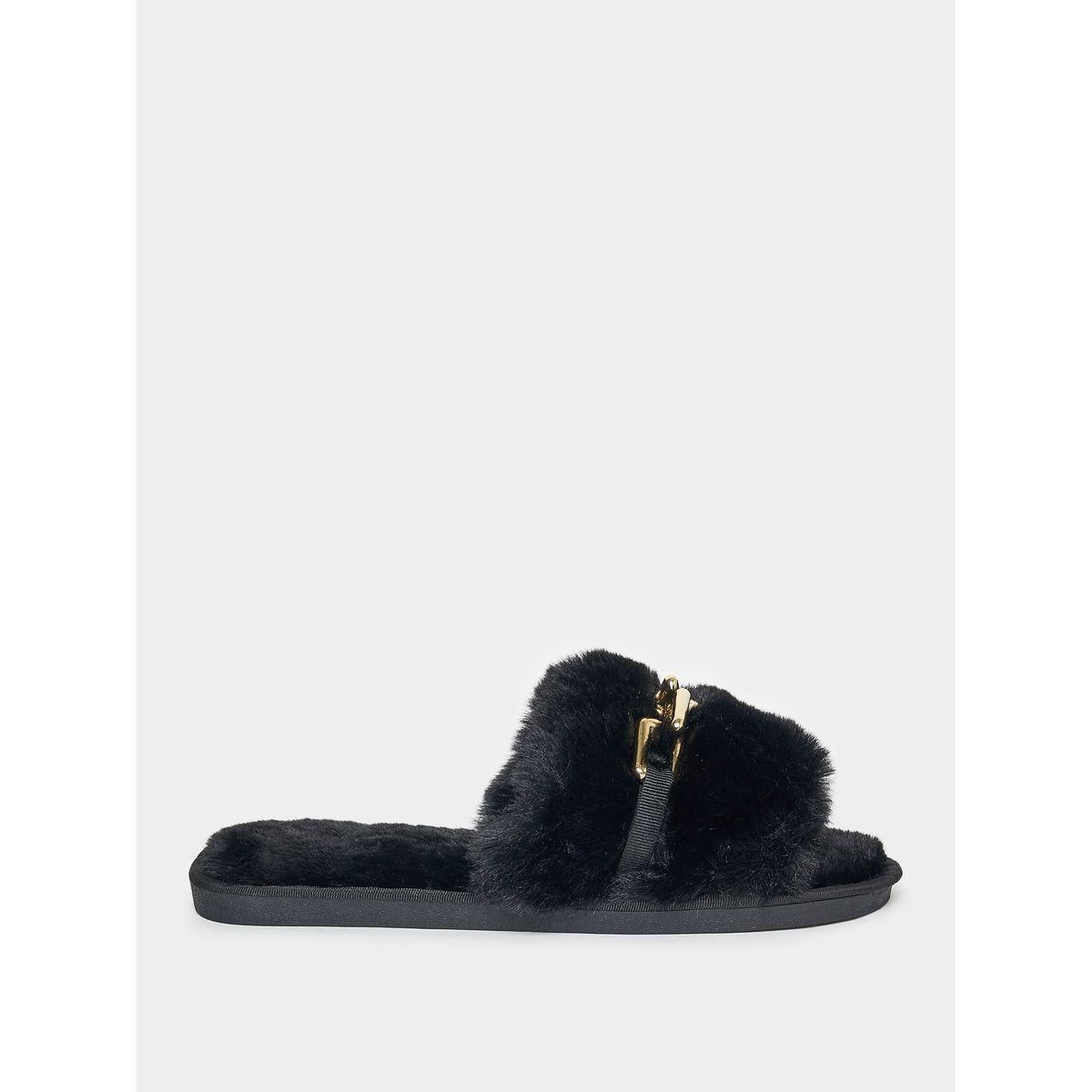 Styli Chain Embellished Fluffy Bedroom Slippers-women-shoes-bedroomslippers-image-2
