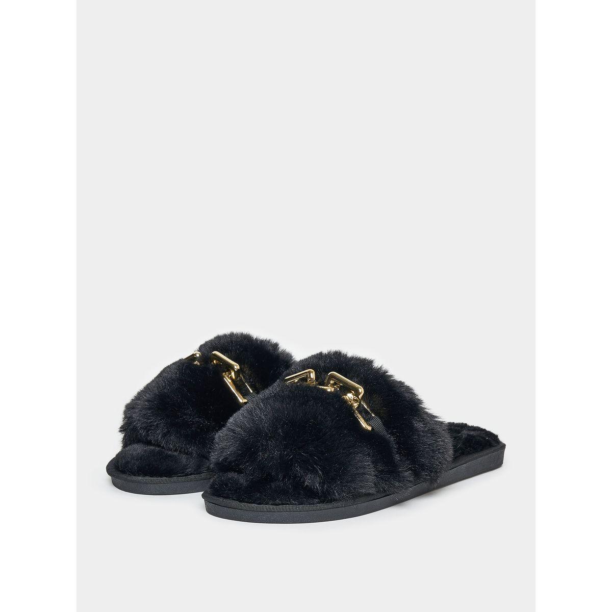 Styli Chain Embellished Fluffy Bedroom Slippers-women-shoes-bedroomslippers-image-3