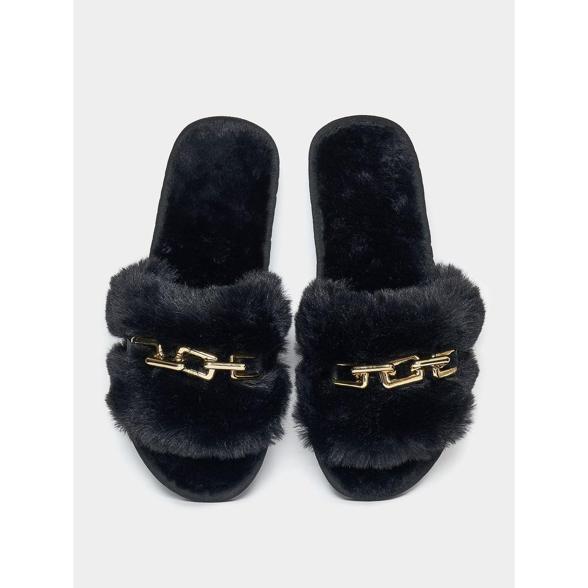 Styli Chain Embellished Fluffy Bedroom Slippers-women-shoes-bedroomslippers-image-5