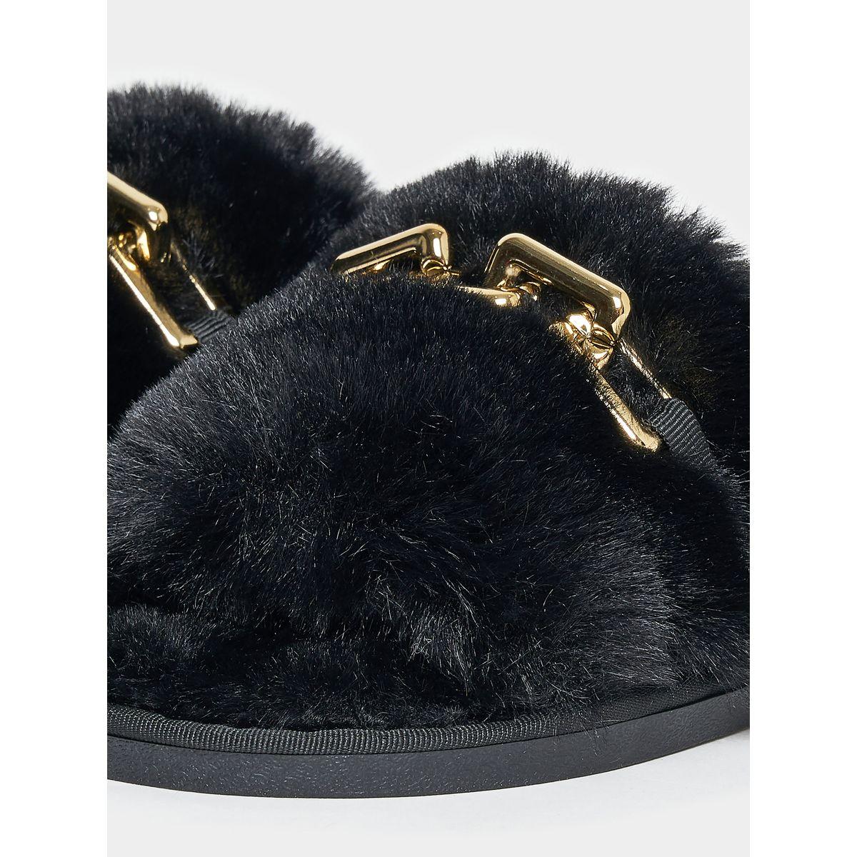 Styli Chain Embellished Fluffy Bedroom Slippers-women-shoes-bedroomslippers-image-6
