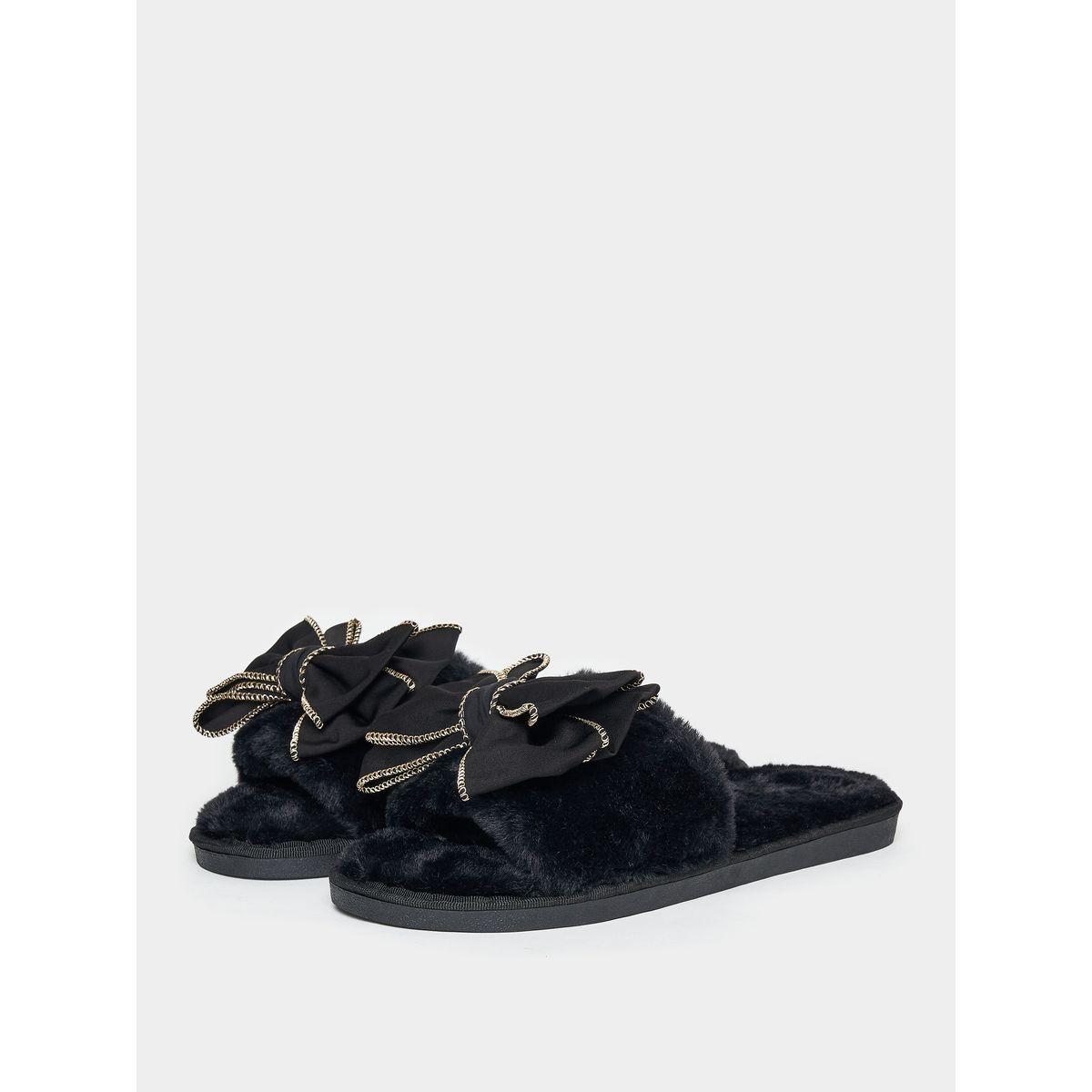 Styli Big Bow Detail Fluffy Bedroom Slippers-women-shoes-bedroomslippers-image-3