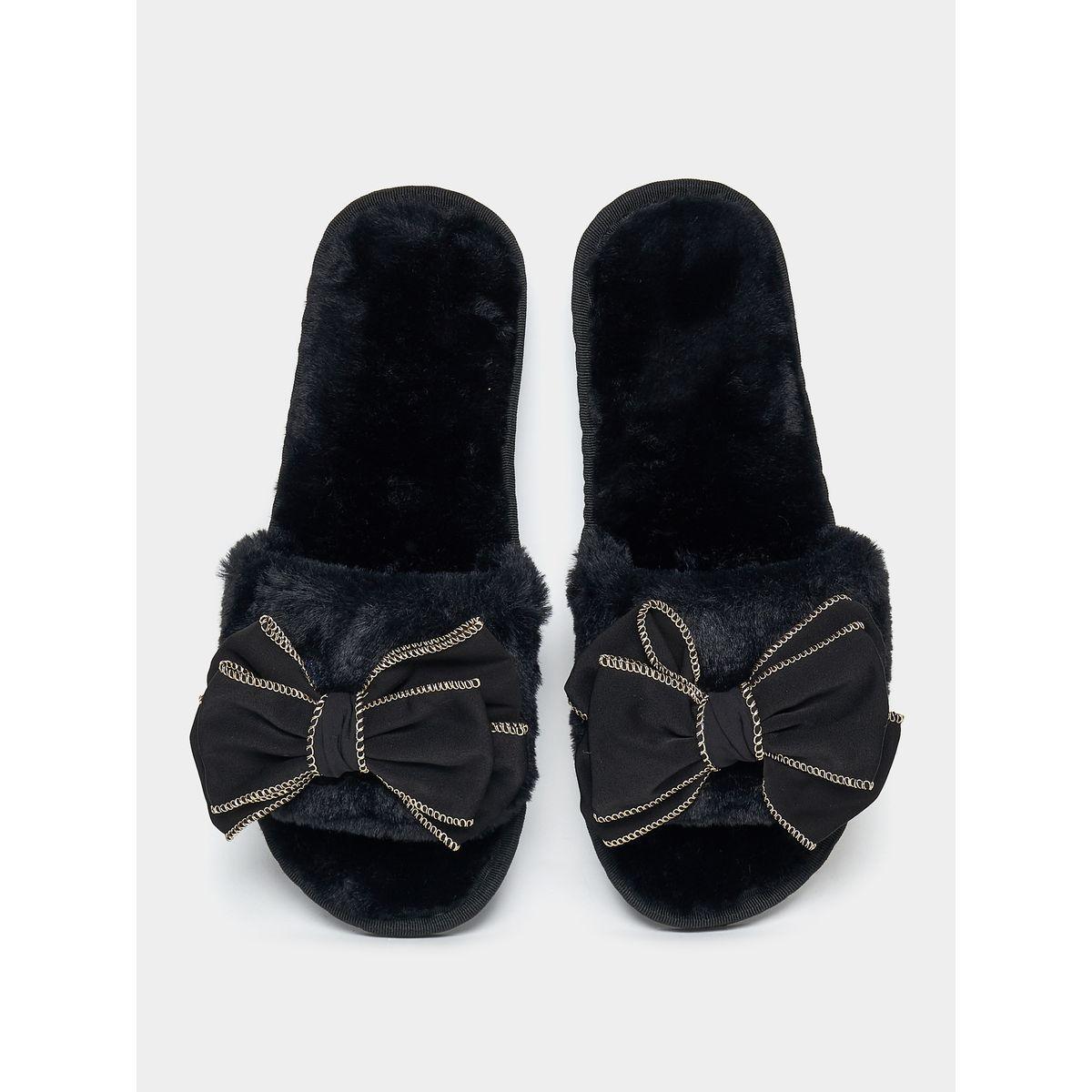 Styli Big Bow Detail Fluffy Bedroom Slippers-women-shoes-bedroomslippers-image-5
