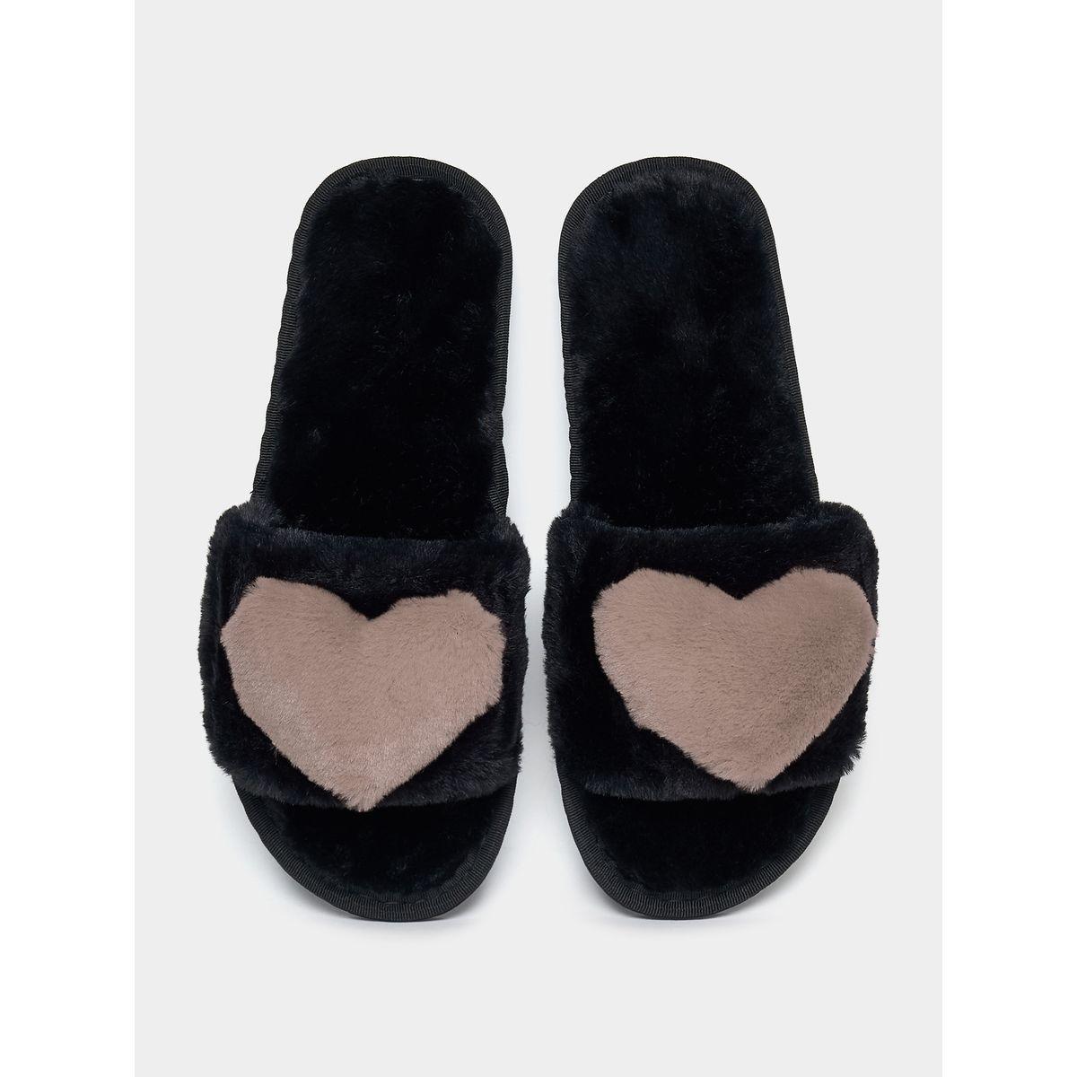 Styli Heart Detail Fluffy Bedroom Slippers-women-shoes-bedroomslippers-image-5