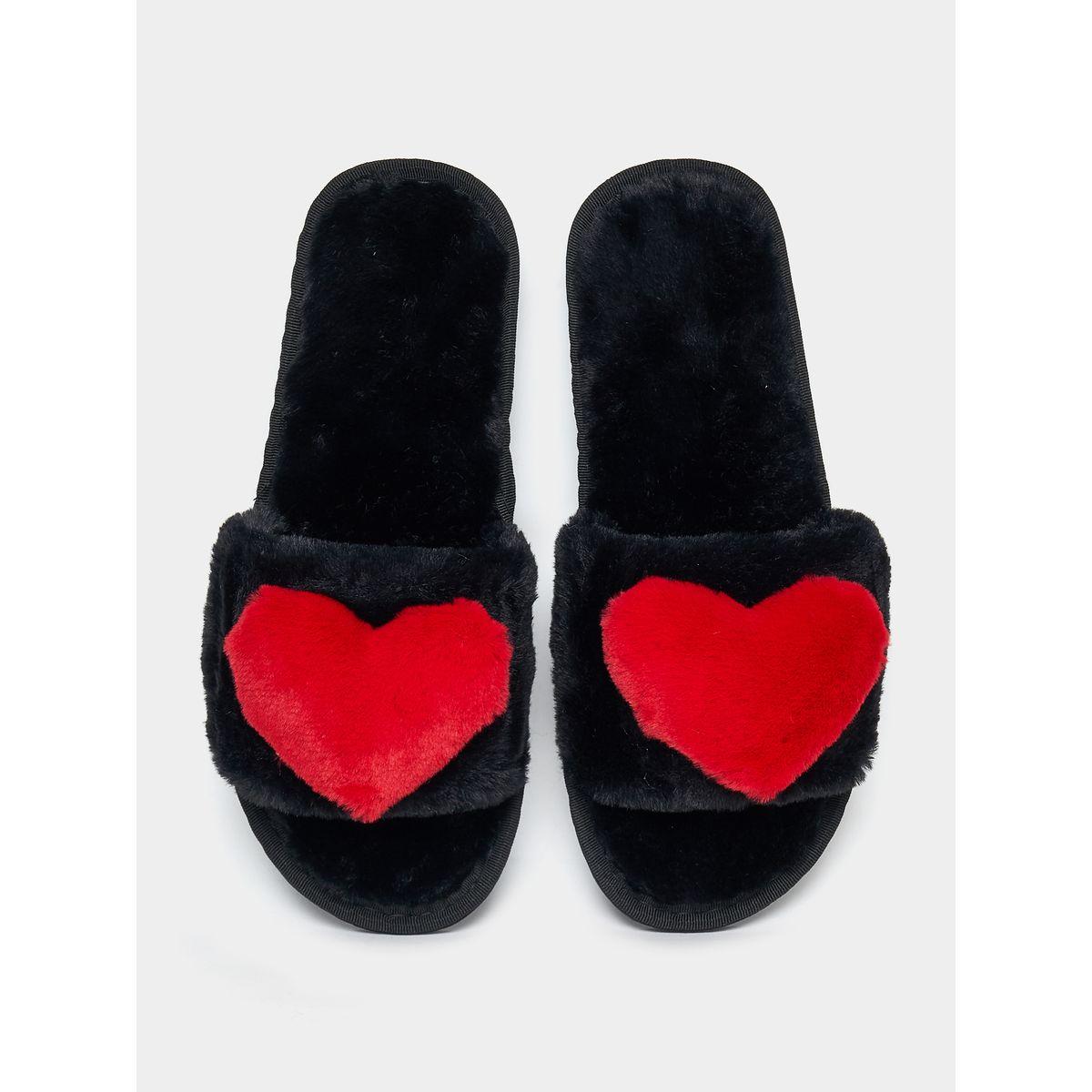Styli Heart Detail Fluffy Bedroom Slippers-women-shoes-bedroomslippers-image-5
