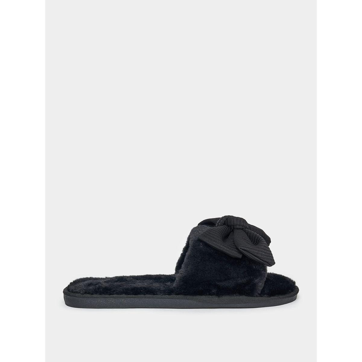 Styli Textured Bow Detail Fluffy Bedroom Slippers-women-shoes-bedroomslippers-image-2