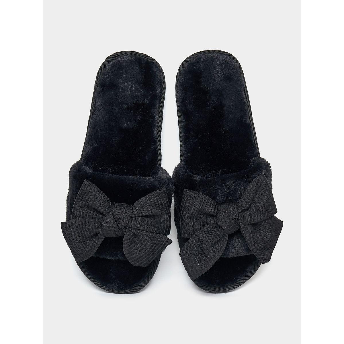 Styli Textured Bow Detail Fluffy Bedroom Slippers-women-shoes-bedroomslippers-image-5