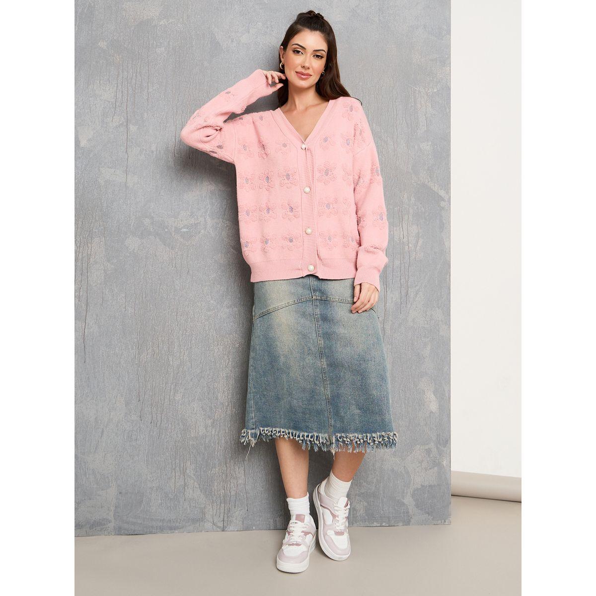 Styli Floral Pattern Button Up Cardigan-women-winterwear-cardigansandjumpers-cardigans-image-2