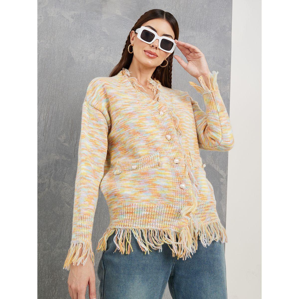 Styli Fringe Detail Multi Color Cardigan-women-winterwear-cardigansandjumpers-cardigans-image-3