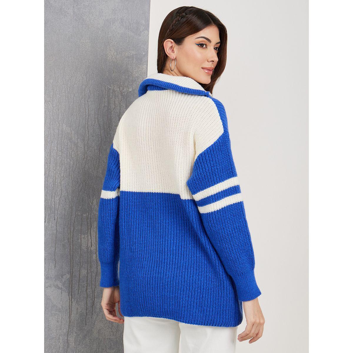Styli Half Zip Striped Panel Longline Sweater-women-clothing-cardigansandjumpers-jumpers-image-4