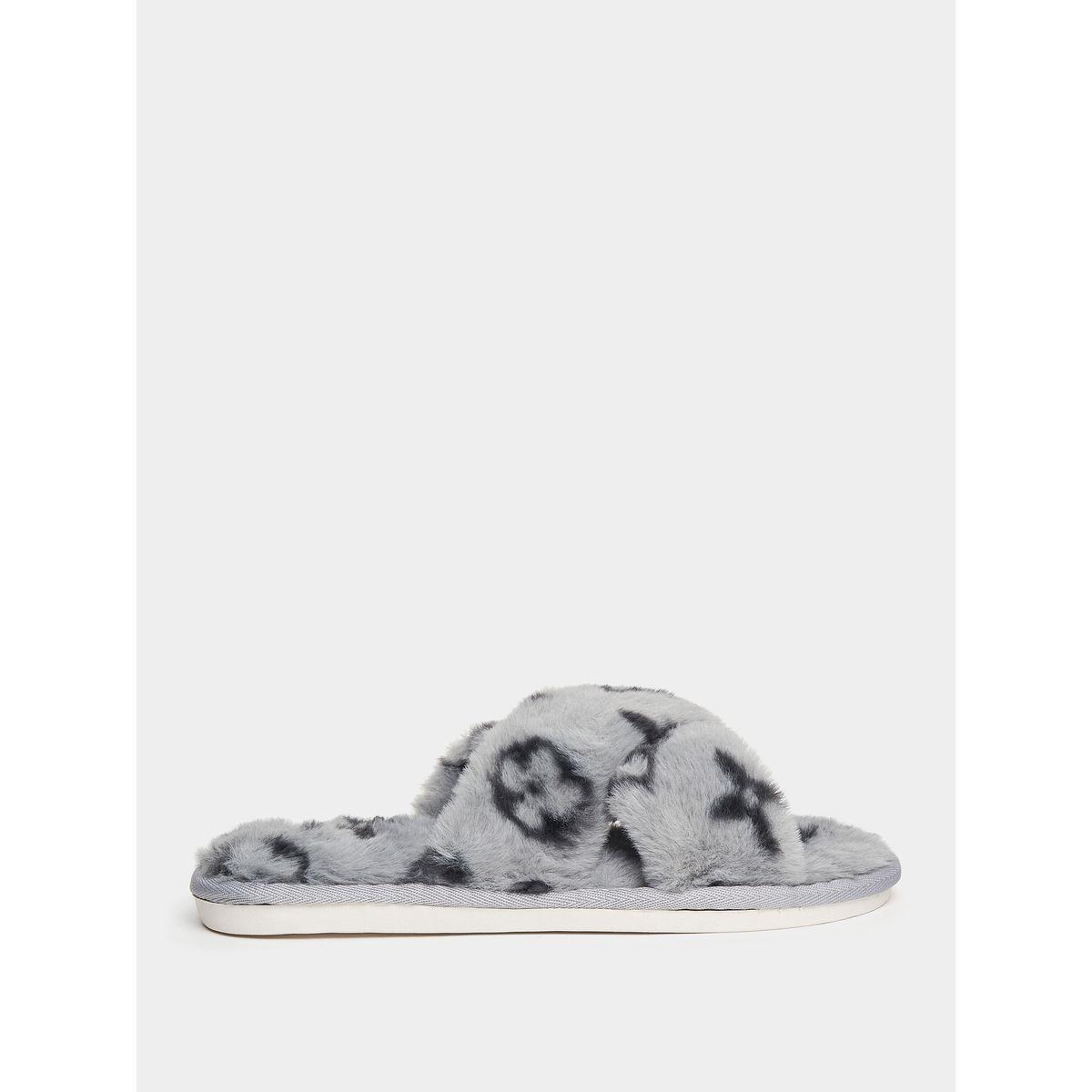Styli Faux Fur Cross Strap Printed Bedroom Slipper-women-shoes-bedroomslippers-image-1