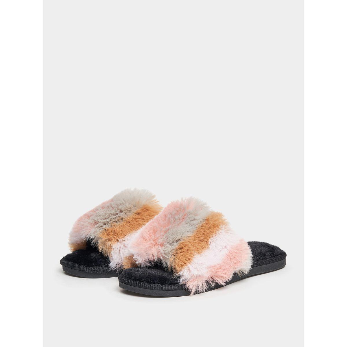 Styli Multi Color Striped Faux Fur Slippers-women-shoes-bedroomslippers-image-2