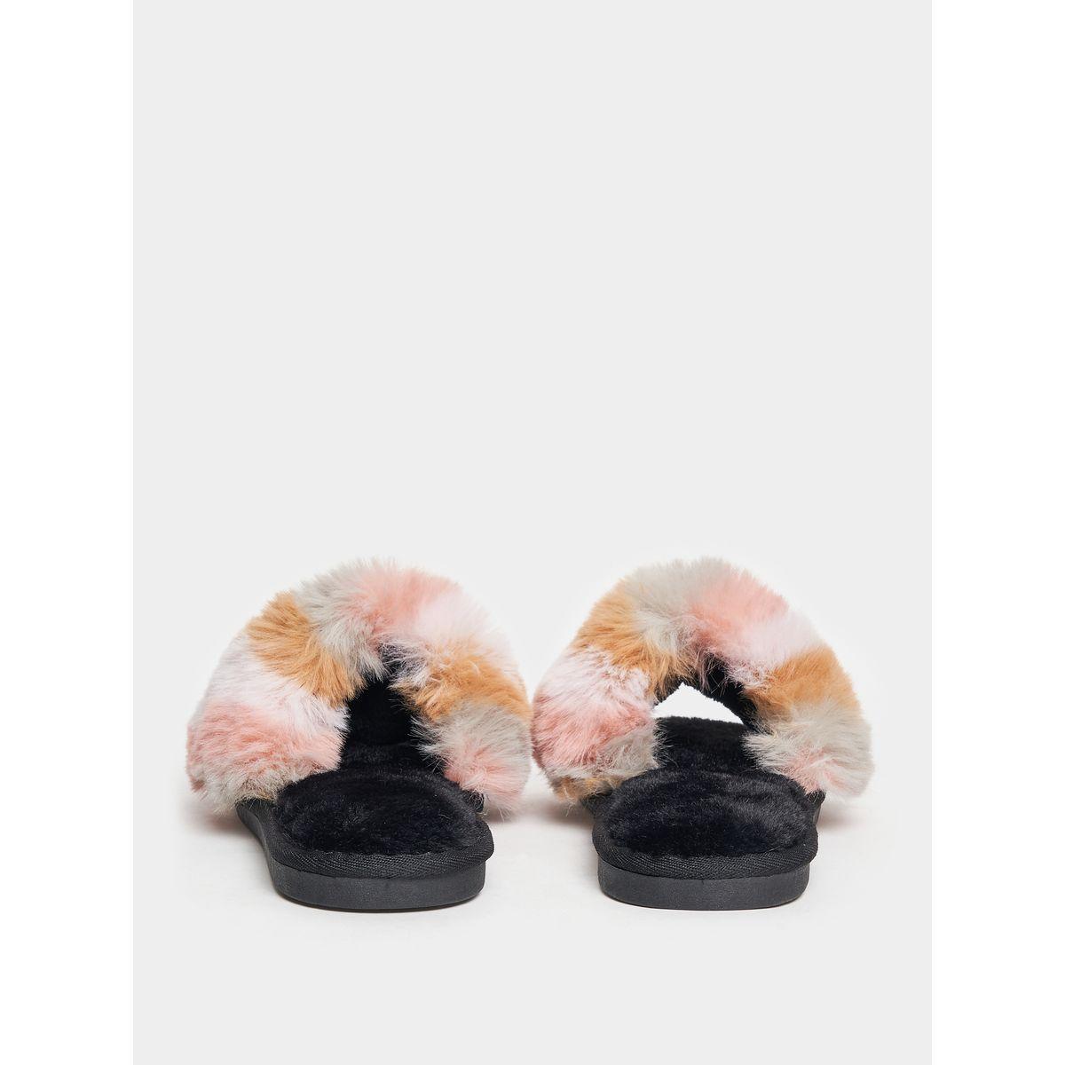 Styli Multi Color Striped Faux Fur Slippers-women-shoes-bedroomslippers-image-3