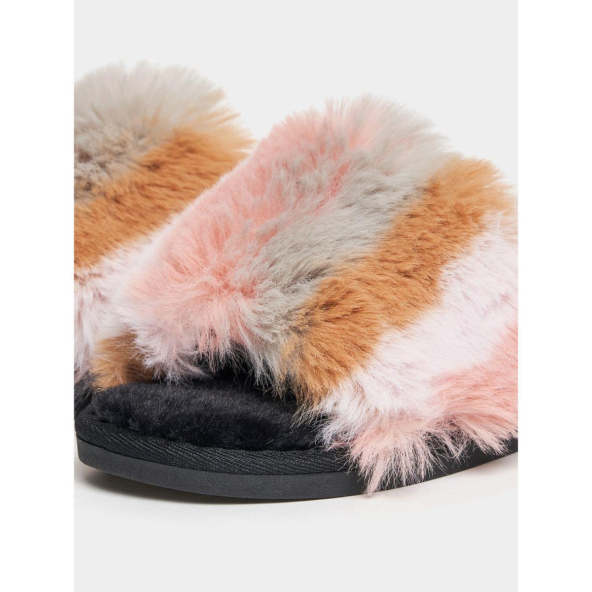 Multicolor fur online slippers