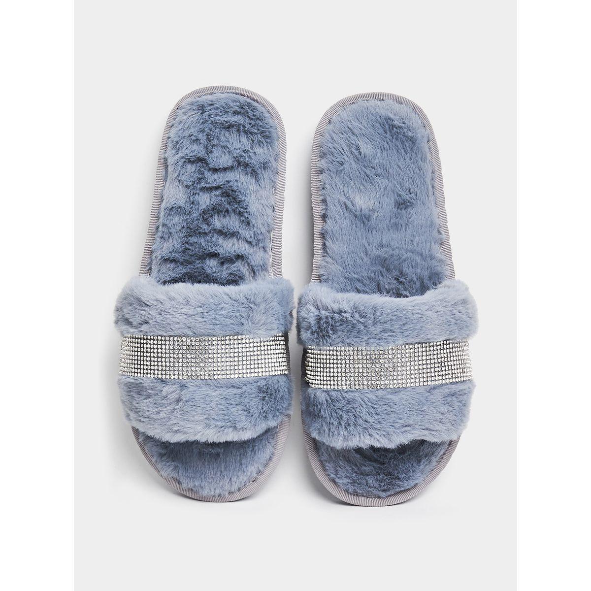 Styli Sparkle Banded Strap Fluff Bedroom Slippers-women-shoes-bedroomslippers-image-4