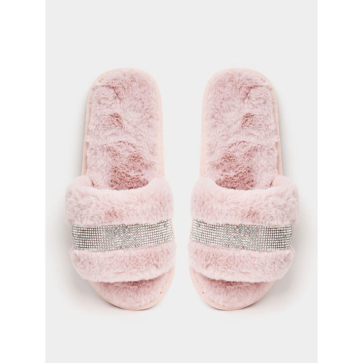 Styli Sparkle Banded Strap Fluff Bedroom Slippers-women-shoes-bedroomslippers-image-4