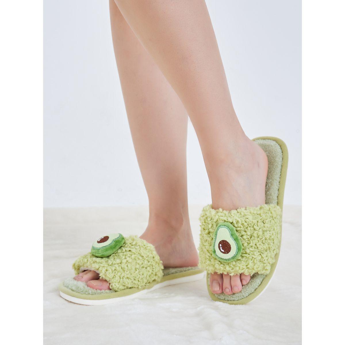 Styli Avocado Applique Fluff Bedroom Slippers-women-shoes-bedroomslippers-image-1